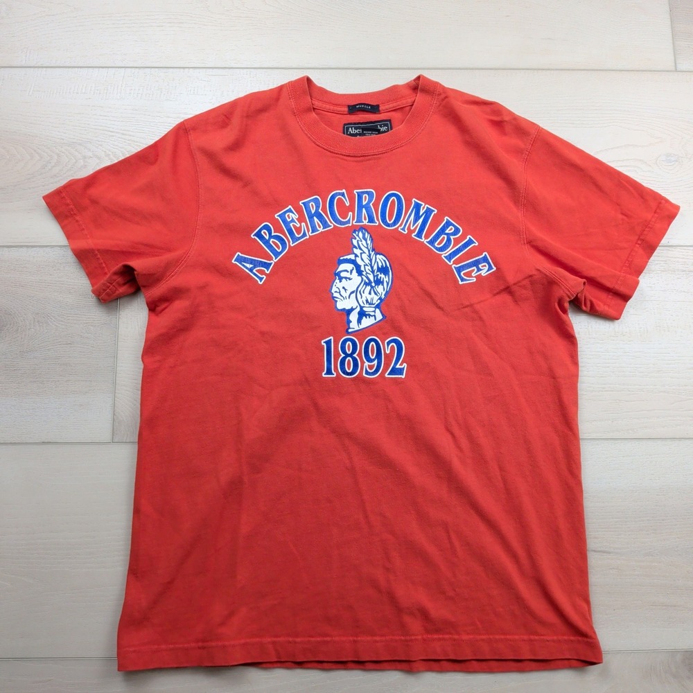 Vintage Abercrombie & Fitch Muscle Fit Graphic T-Shirt Red Mens M 1892 Heritage